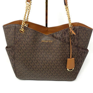 Michael Kors MK Jet Set Travel Large Chain Shoulder Tote Bag Gold-Tone Brown